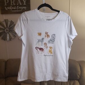 Talbots White Tee with Dog Illustrations Plus 0X